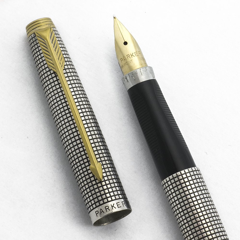 Parker75Ciseleスターリングシルバー14K USA 再お値下げ Parker 75 Sterling Cisele Fountain Pen - USA, Flat Tassies, Fine