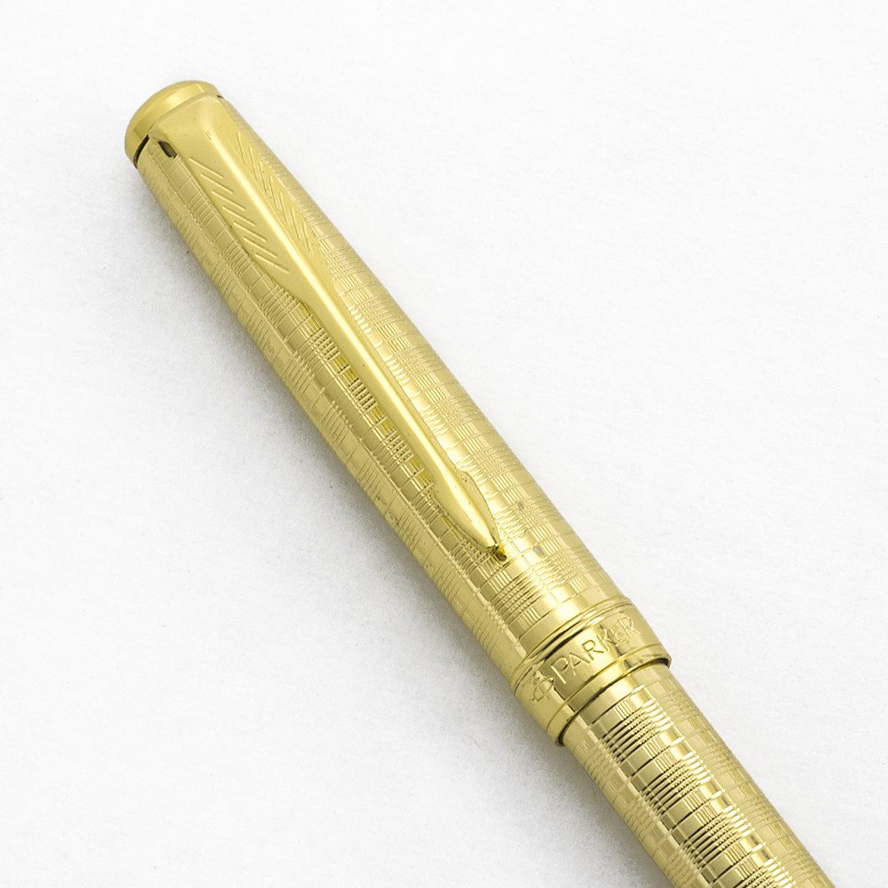 Parker Sonnet Ballpoint Pen (2010) - Gold Plated Chiselled Tartan, Gold Plated Trim (Excellent +, Works Well)