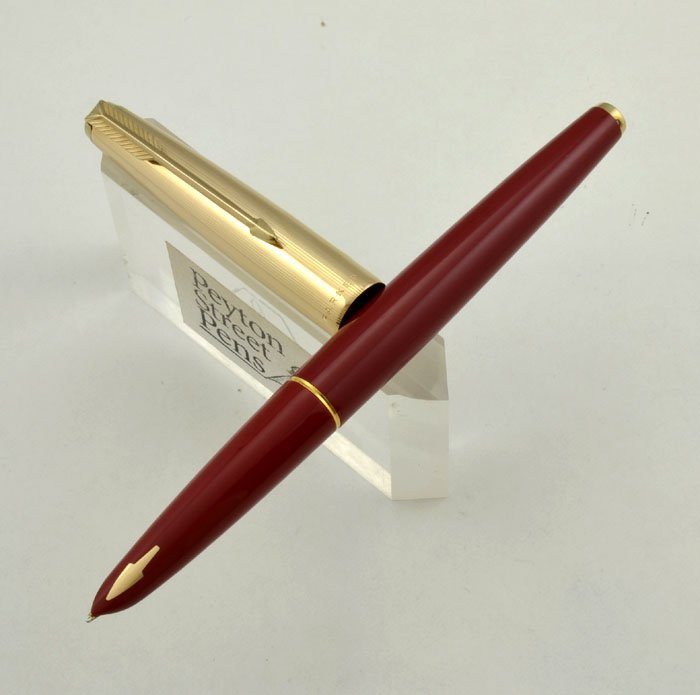 Parker 61 Fountain Pen - "Custom" (UK) Gold Filled Cap, Red , Medium (Like New, Chalk Marks)
