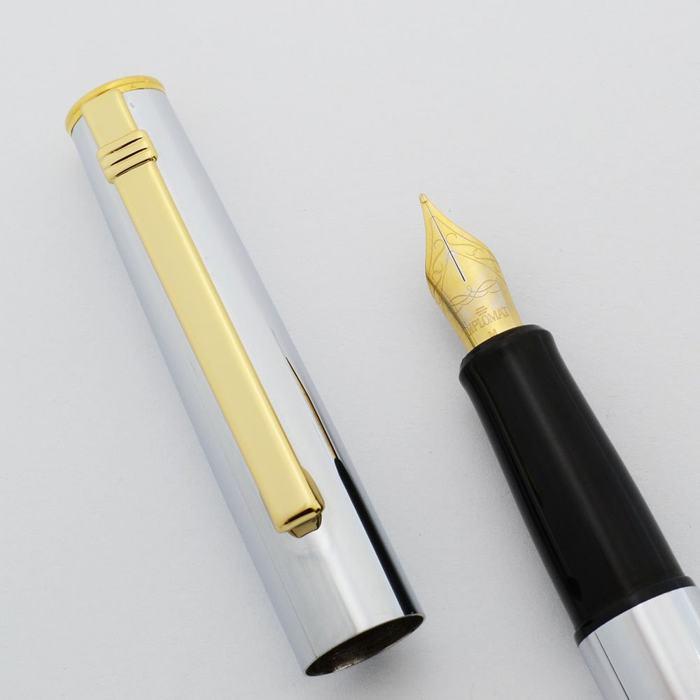 Diplomat Attache Fountain Pen - Shiny Chrome, GP Trim, Medium