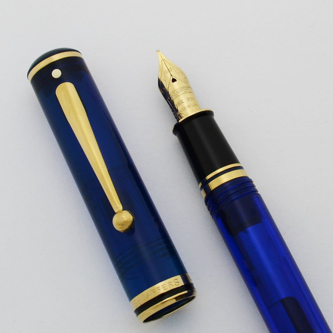 Sheaffer Fountain Pen Medium Nib Blue Flat Top Oversized With Silver Trim  Apaa