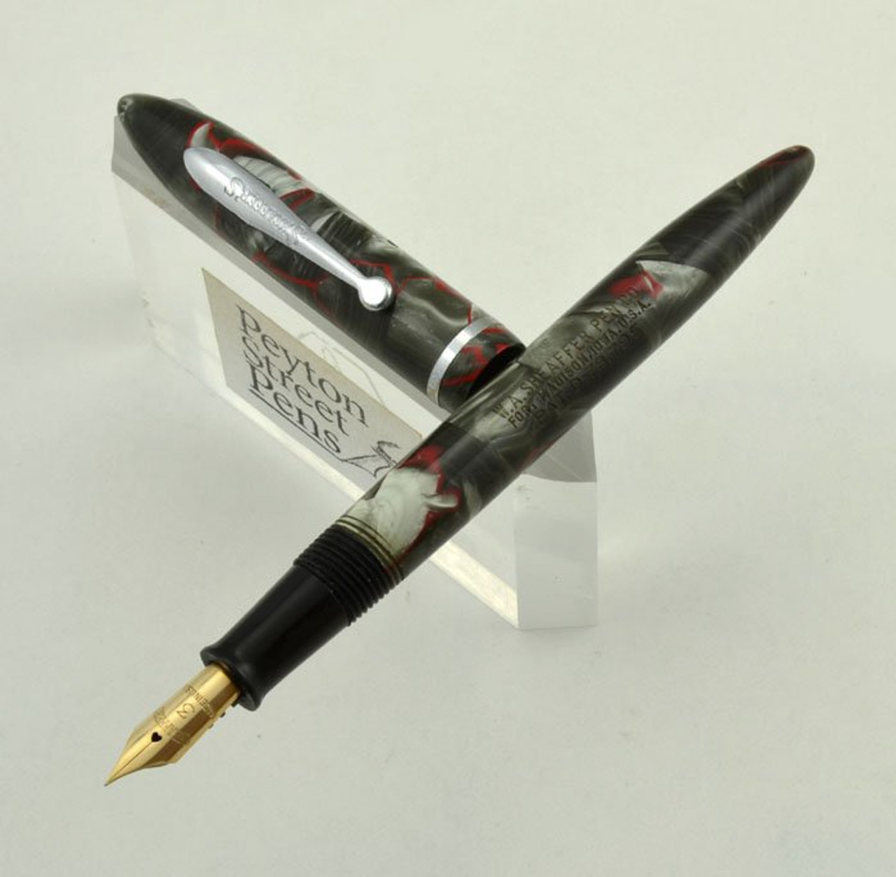 Sheaffer Balance Fountain Pen - Full Size, Grey w Red Veins, #3 Fine Nib (Excellent, Restored)