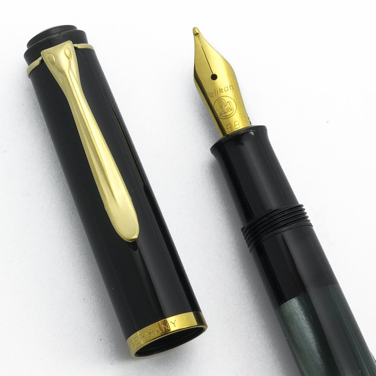Pelikan M Fountain Pen   Black and Blue Marbled, Gold Plated