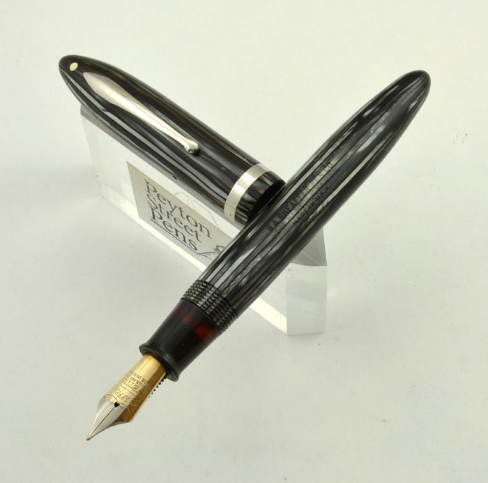 Sheaffer Balance Lifetime Fountain Pen -  Oversized, Lever Fill, Grey Striated, Fine (Excellent, Restored)