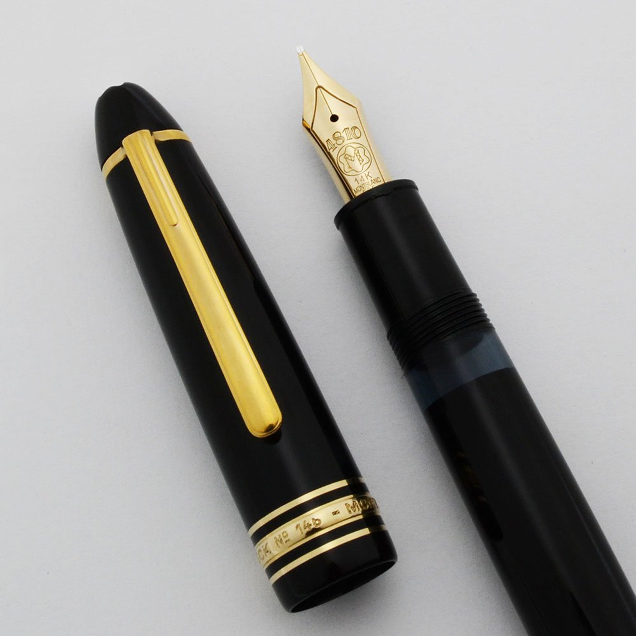 Montblanc Meisterstuck 146 Fountain Pen (1975-83) - Black w Gold Trim, Piston Fill, 14k Medium Nib (Excellent +, Works Well)