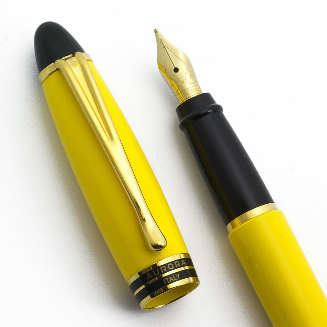 Aurora Ipsilon Fountain Pen - Yellow w Gold Trim and Black Accents, Medium  Nib (Near Mint, Works Well)