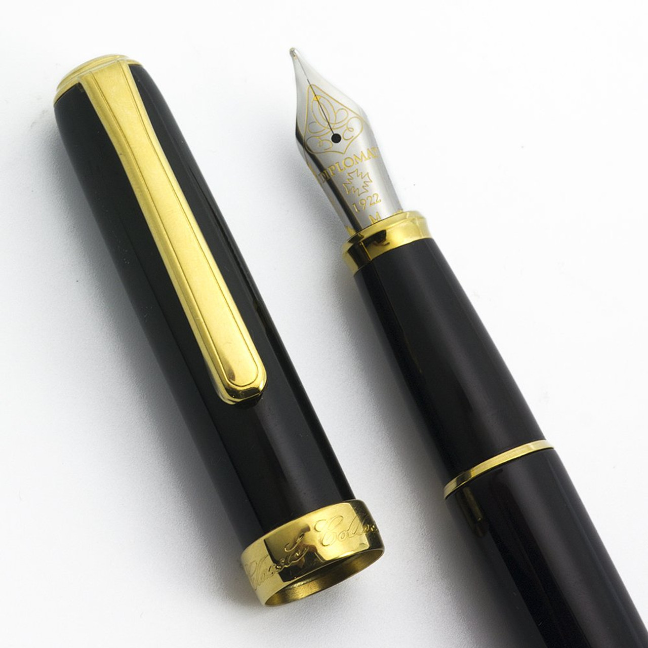 Diplomat Classic Fountain Pen - Classic Black, GP Trim, Medium Steel Nib (Excellent +, Works Well)