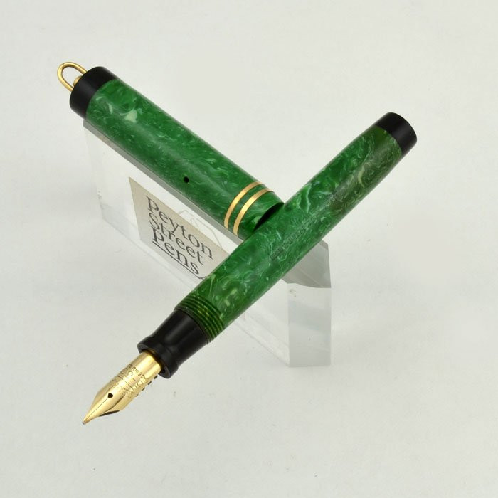 Sheaffer Flat Top 5-30 1930s, Green w Black Ends, Ring Top, Medium  (Excellent, Restored) - Main Image