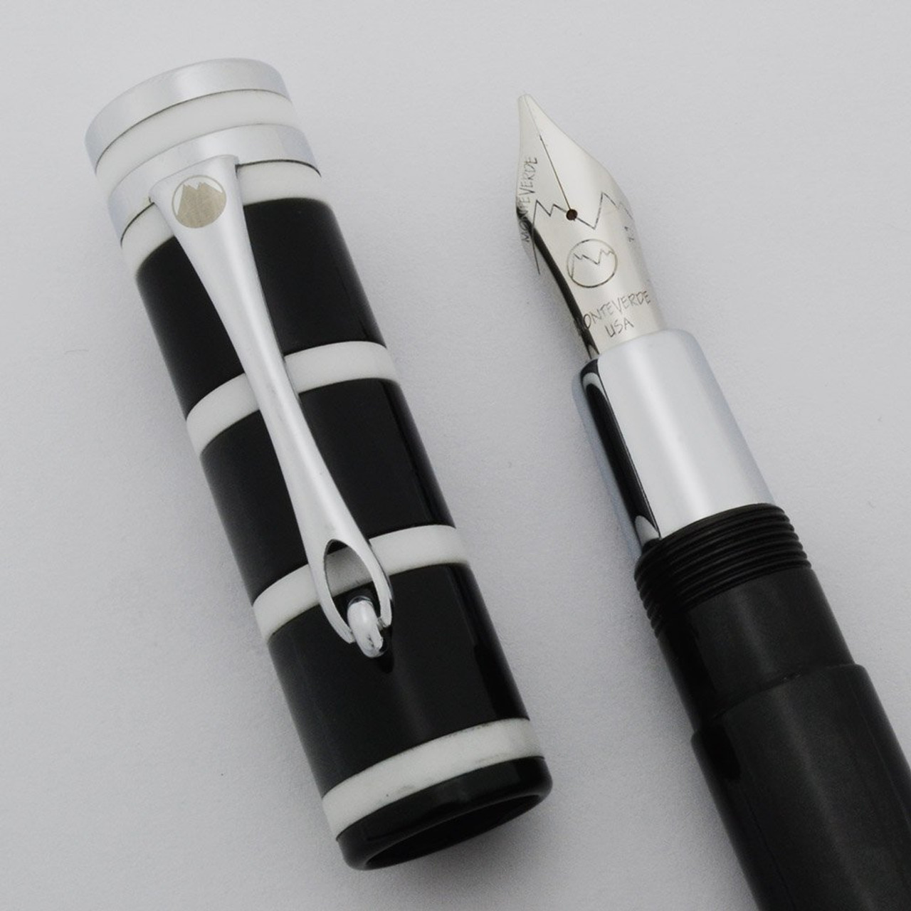 Monteverde Catalina Fountain Pen - Black-Grey Metallic Acrylic, 1.1mm Nib (Like New, Works Well)