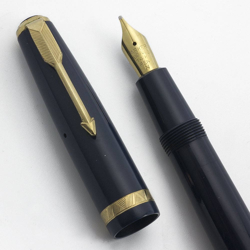 Parker Duofold UK - New Standard, Blue, Aerometric, Broad 14k Nib