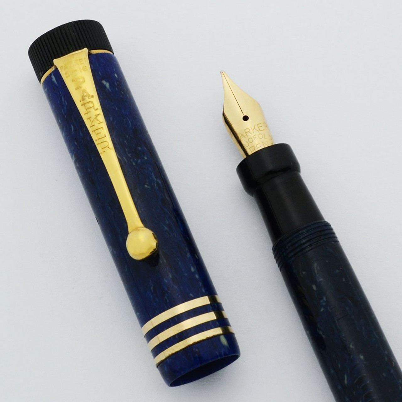 Parker Juniorette Fountain Pen (Canada) - Lapis Lazuli, Triple Cap Band, Medium 14k Nib (Excellent, Restored)