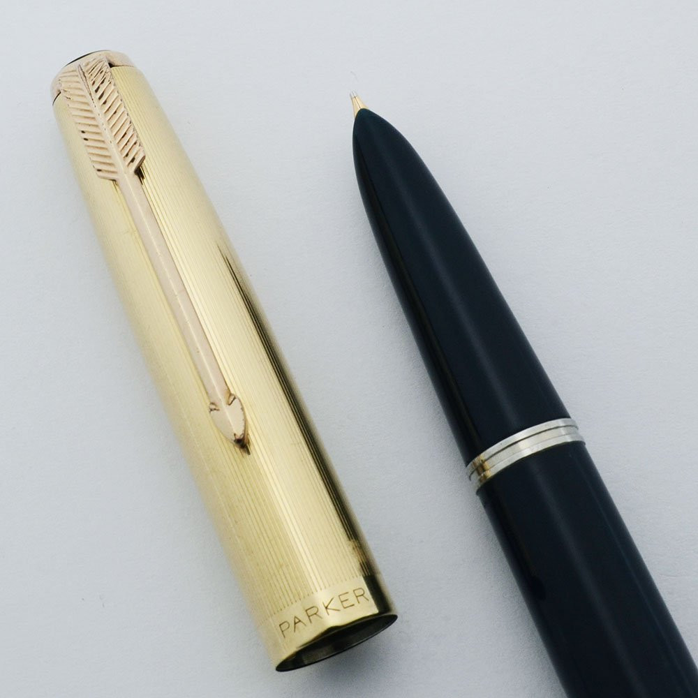 Parker 51 Vacumatic Fountain Pen (1947) -  Blue, GF Lined Cap, Fine Nib (Excellent +, Restored)