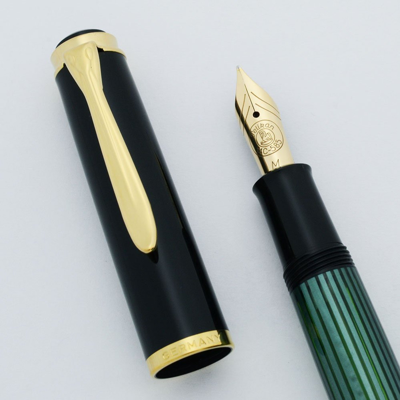 Pelikan M400 Fountain Pen - Old Style, Green Striped, Medium 14k Nib (Excellent + in Box, Works Well)