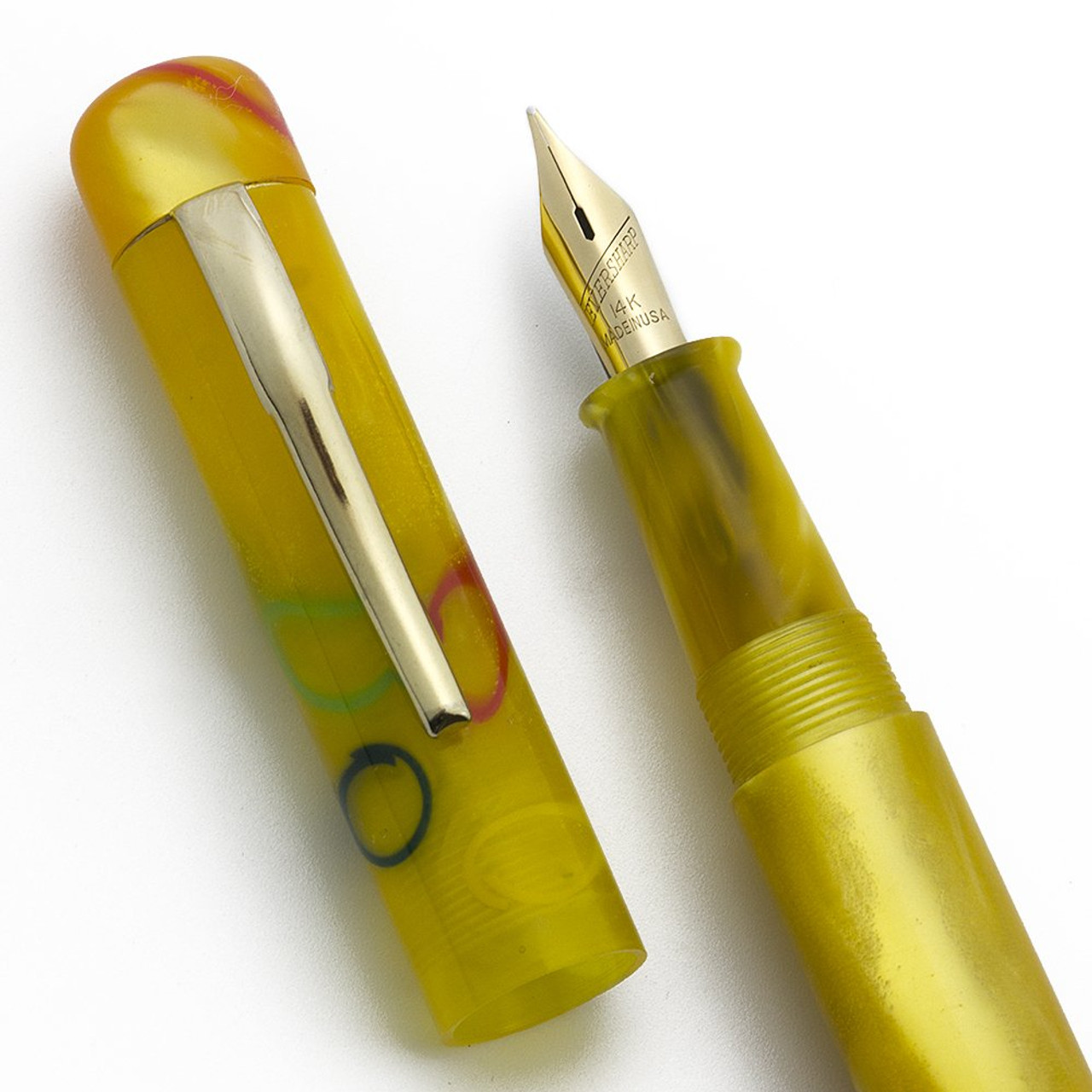 Sheaffer 4cs Fountain Pen - Yellow with Multi-Colored Rings, Blow Filler, Flexible Eversharp Skyline Nib
