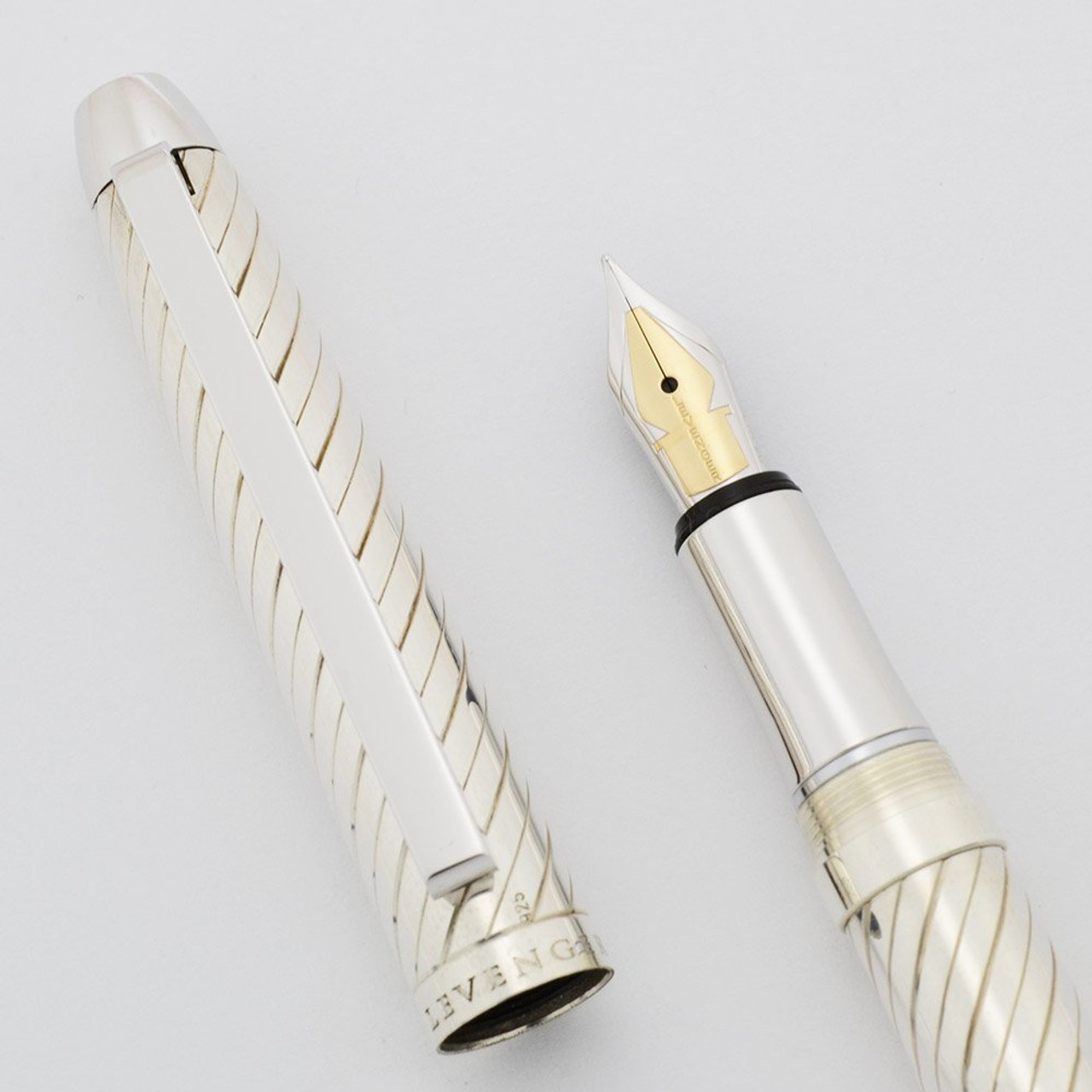 Levenger (Waldmann) Tuscany Fountain Pen - Sterling, Spiral Pattern, 14K Fine Nib (Near Mint, Works Well)