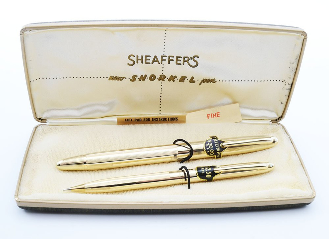 Sheaffer Triumph Fountain Pen Set - Snorkel, Gold Filled Cap & Barrel, Fine 14k Triumph Nib (Superior in Box, Restored)