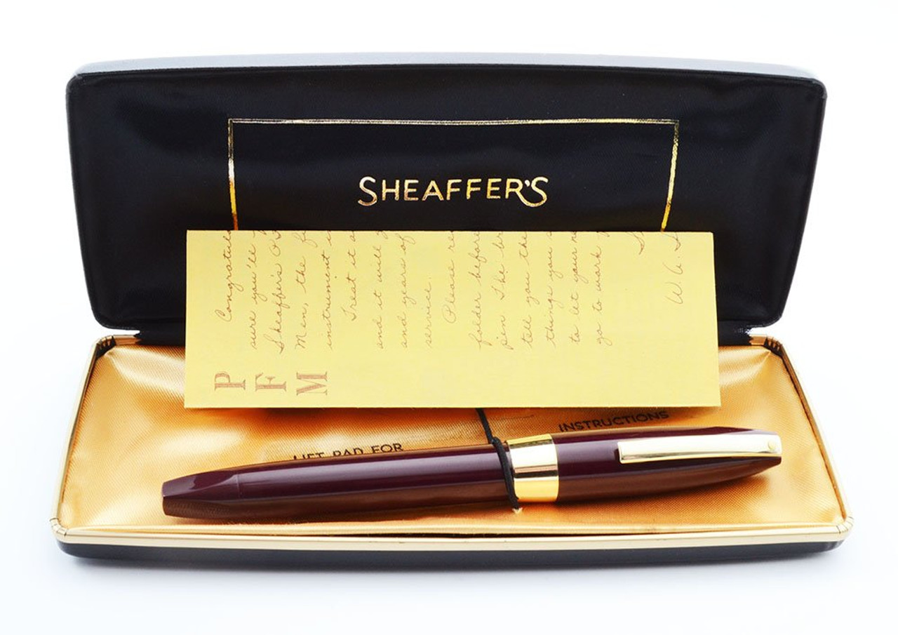 Sheaffer PFM III - Burgundy with Gold Trim, Medium 14k Nib (Excellent in Box, Restored)