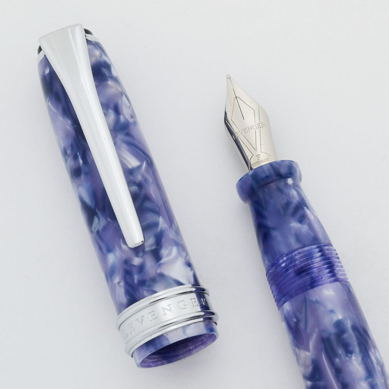 Levenger True Writer Fountain Pen - Lilac Marble, Silver Trim, Fine Nib (Mint, Works Well)