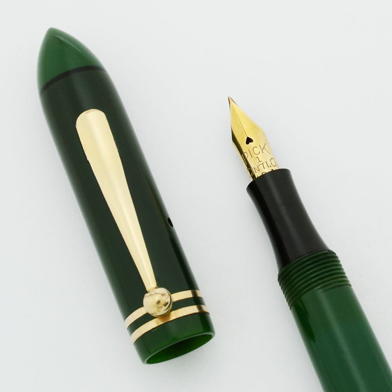 Pick Pen Co. Fountain Pen - Green, Full Size, Flexible #1 Nib (Very Nice, Restored)