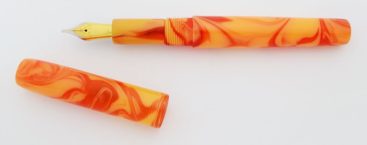 PSPW Prototype Fountain Pen - Full Size, Red-Orange Swirl Alumilite, JoWo #6 Nibs