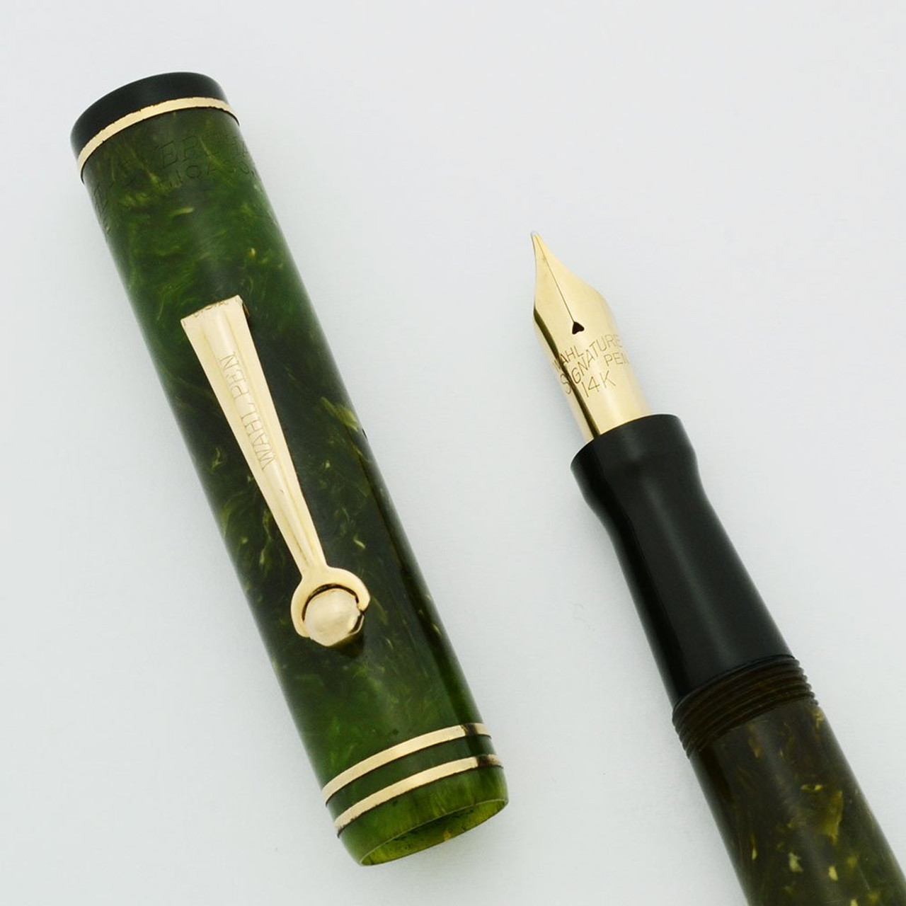 Wahl Fountain Pen - Roller Clip, Full Size, Jade Green, Semi-Flex Signature Nib  (Very Nice, Restored) Wahl Fountain Pen - Roller Clip, Full Size, Jade Green, Semi-Flex Signature Nib  (Very Nice, Restored)