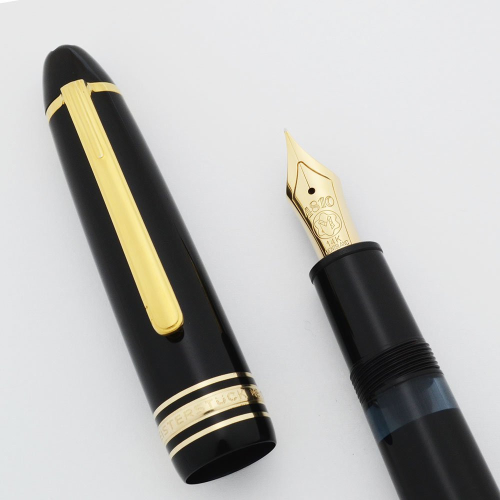 Montblanc Meisterstuck 146 Fountain Pen (1990s) - Black w Gold Trim, Piston Fill, 14k Fine Nib (Excellent, Works Well) - 15201