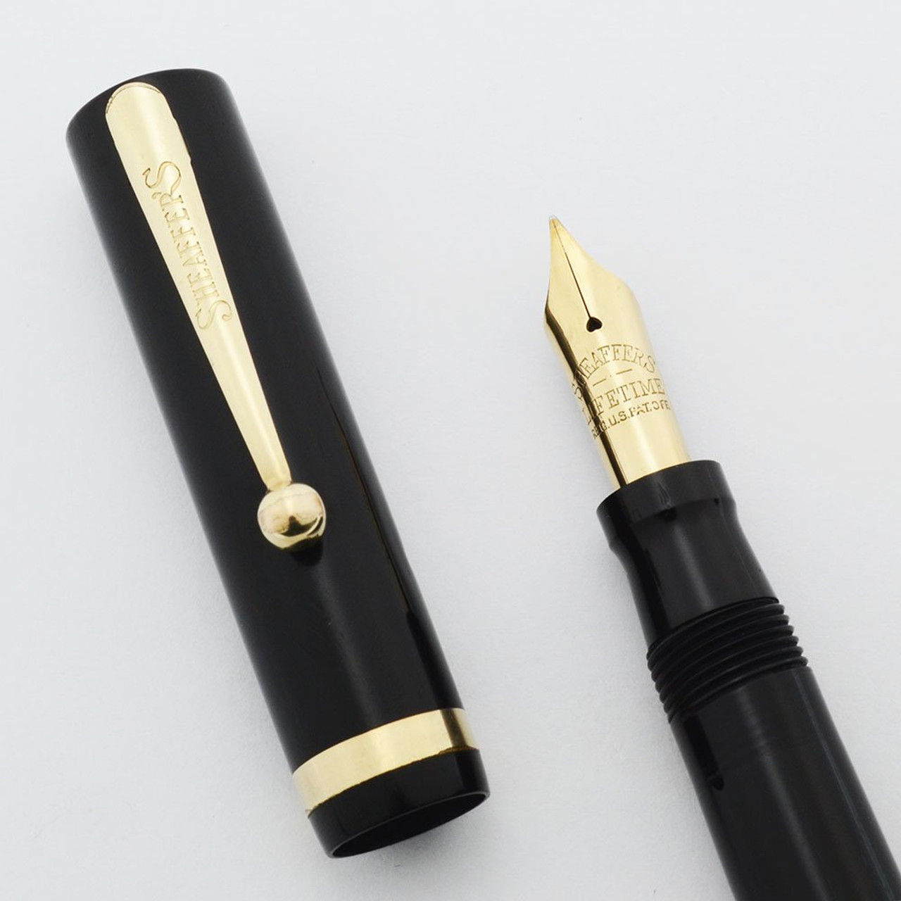 Sheaffer Lifetime Flat Top Fountain Pen - Black, Junior Size, Medium Lifetime Nib (Very Nice, Restored)