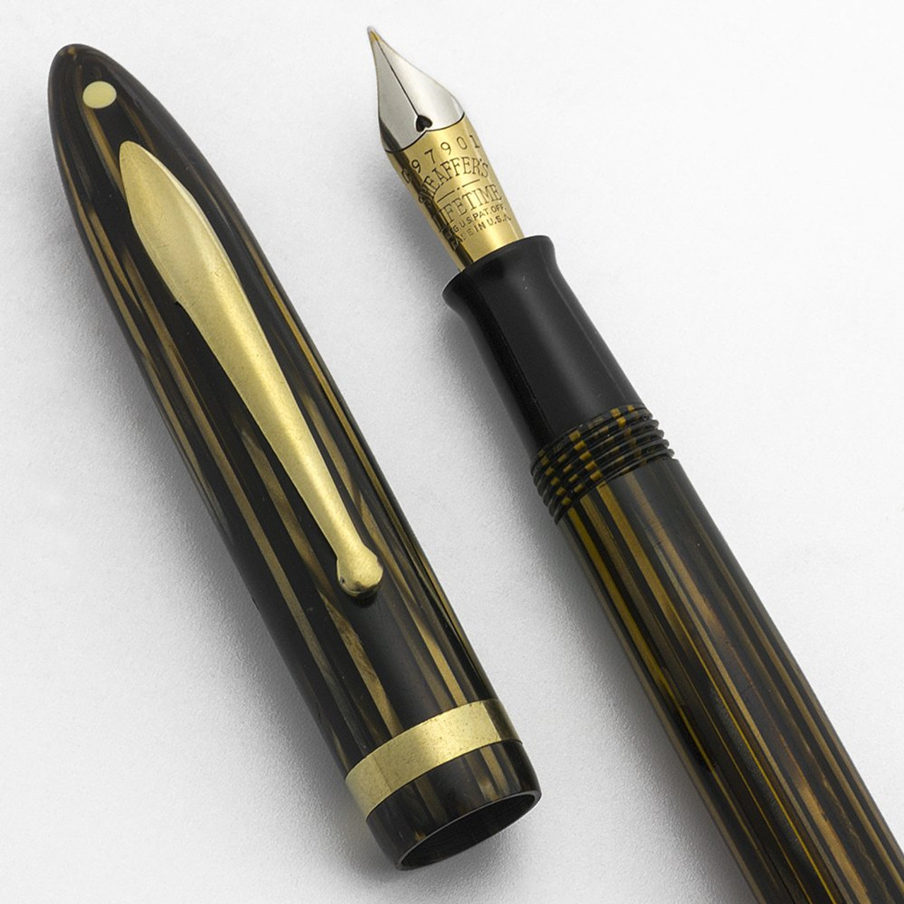 Sheaffer Balance "Statesman" Lifetime - Golden Brown Striated, Vac-Fil, Extra Fine Nib (Excellent, Restored)