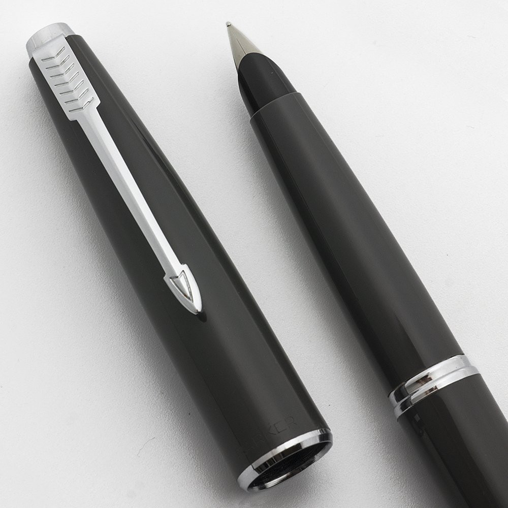 Parker 45 Arrow Fountain Pen - Grey, CP Trim, Fine Nib (Near Mint