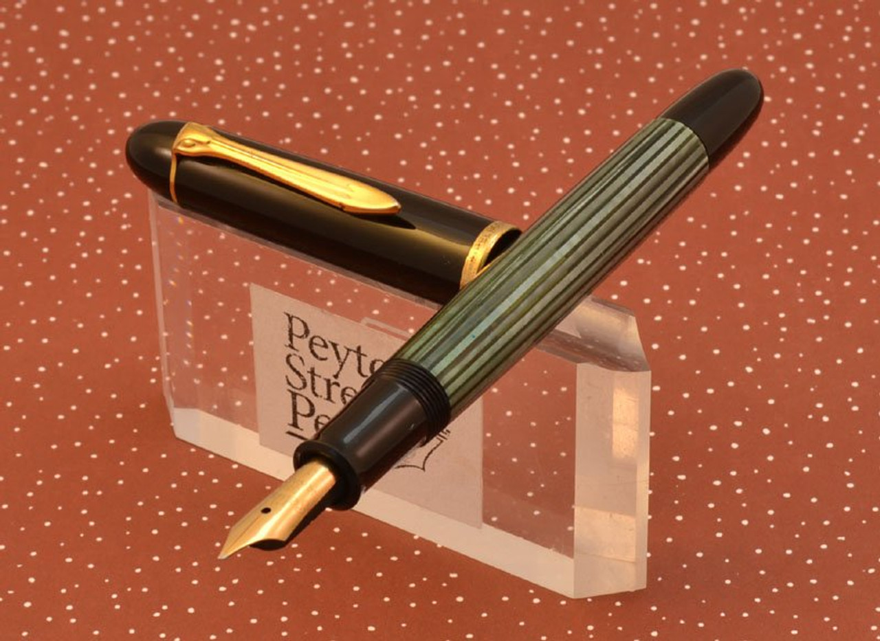 Pelikan 140 Fountain Pen - 1950s, Green Stripes, 14k OM Medium Oblique Nib (Excellent)