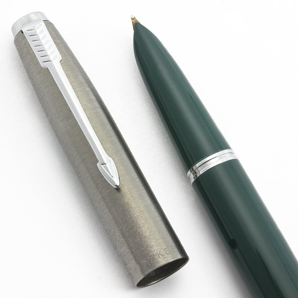 Parker Super 21 Fountain Pen - Green, Lustraloy Cap, 14K Medium Nib (Excellent, Works Well)