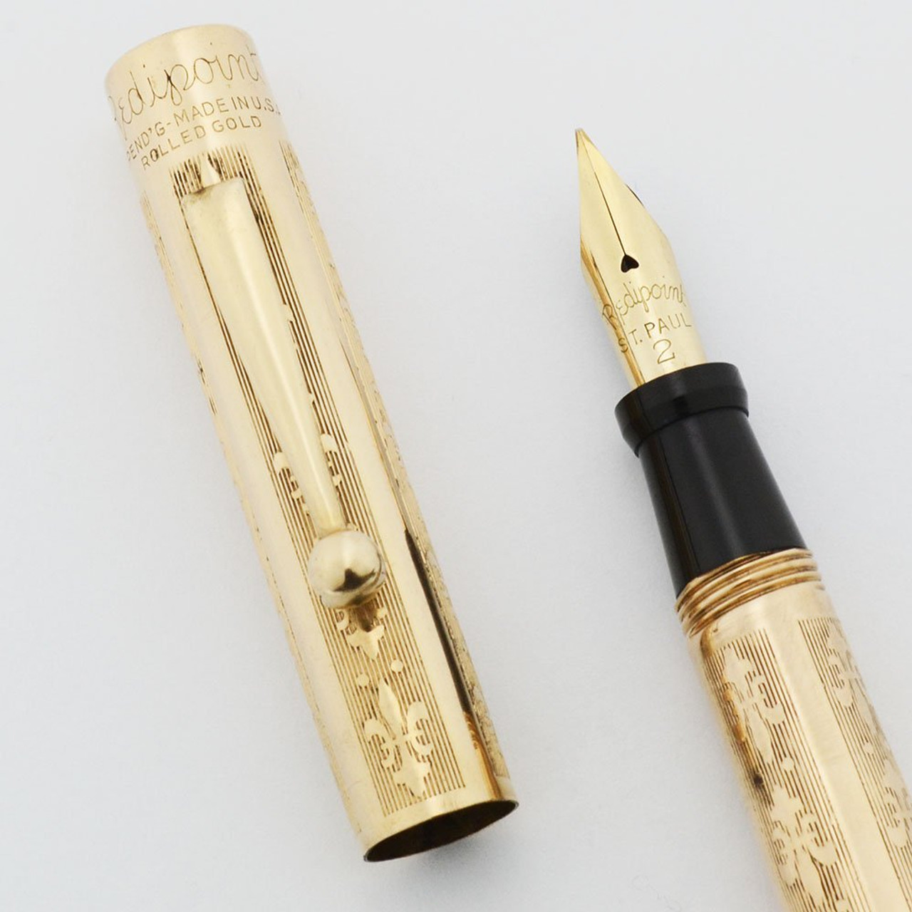 Redipoint Fountain Pen - Gold Filled Fleur de Lis, Flexible Fine #2 Nib (Excellent +, Restored)