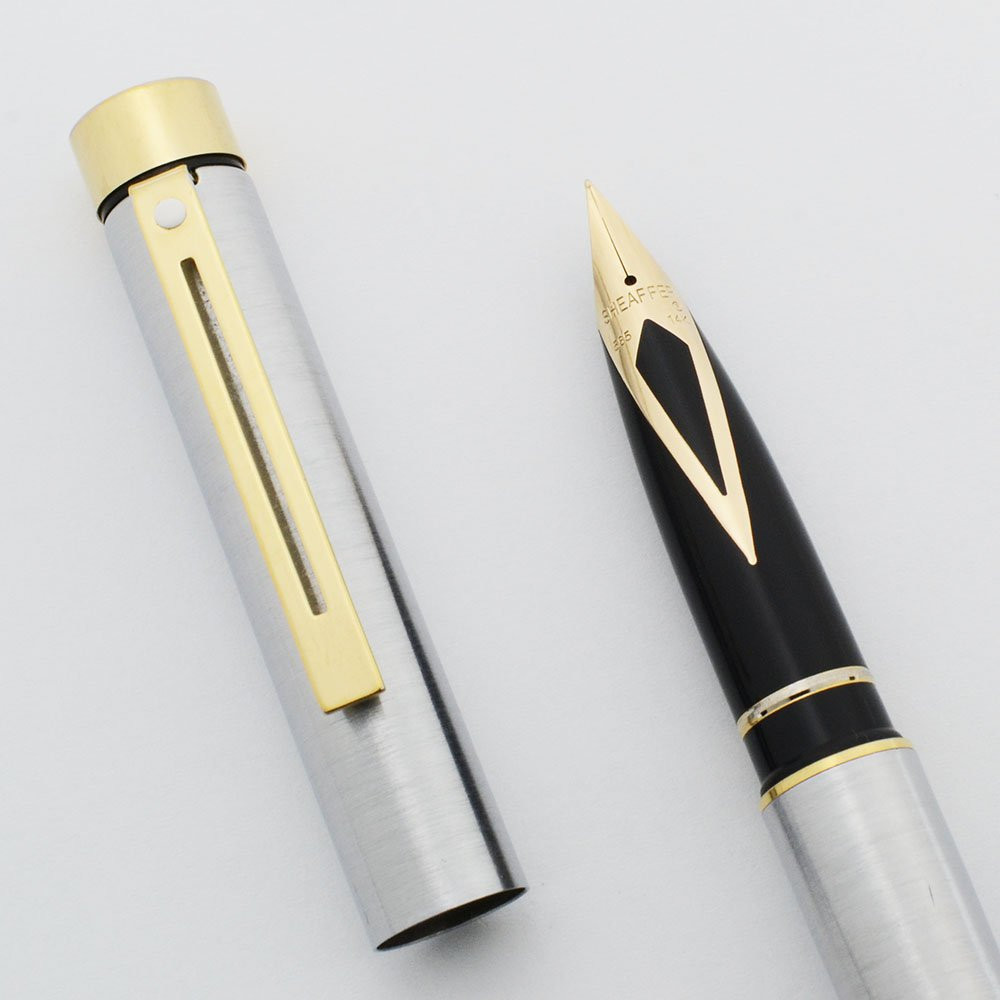 SHEAFFER 万年筆 TARGA 1001 XG Sheaffer TARGA 1001XG Fountain Pen - Brushed Steel w Gold Trim