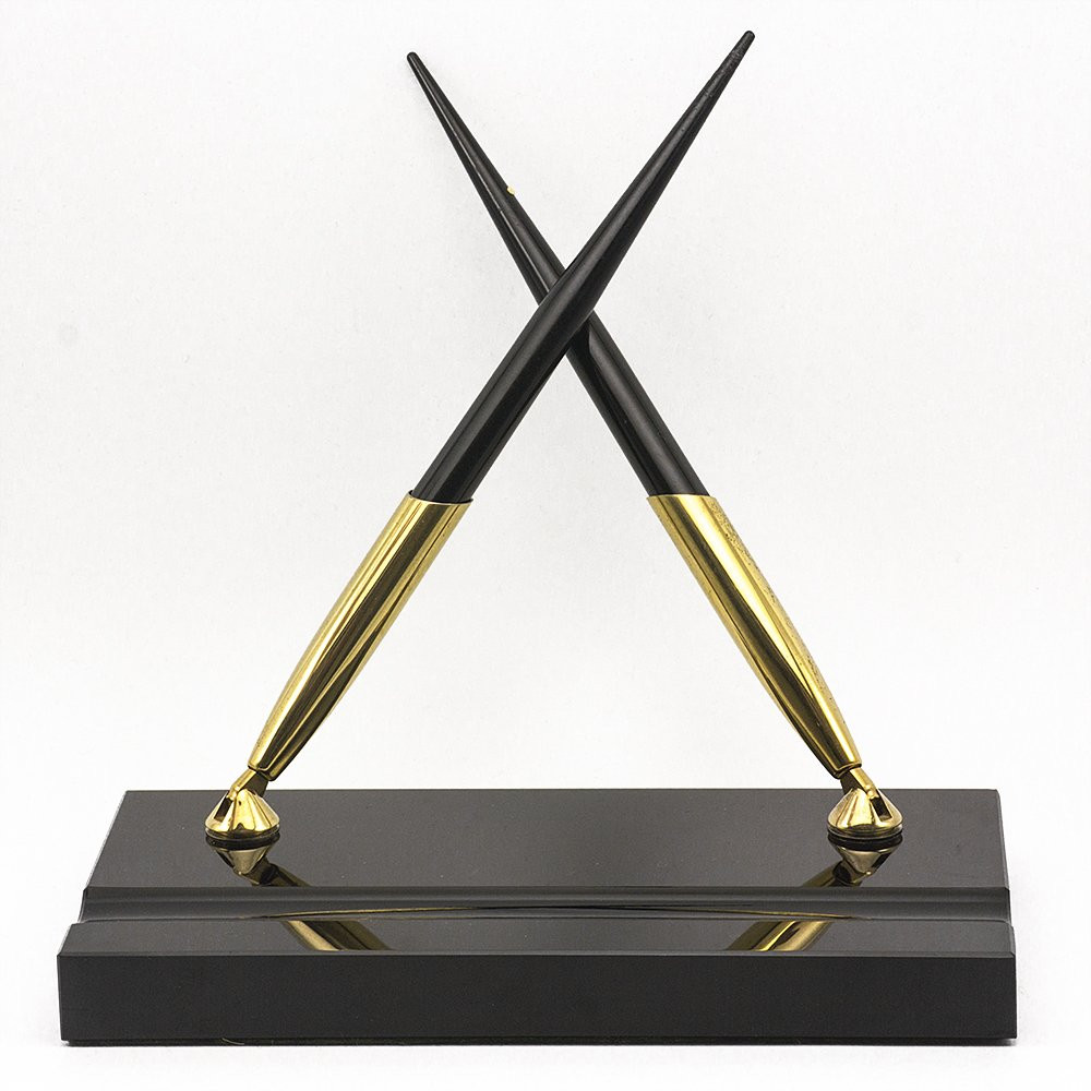 Sheaffer J14 Imperial Double Desk Pen Set - Black BP & FP, Black Base, Fine 14k Nib (Very Nice, Work Well)