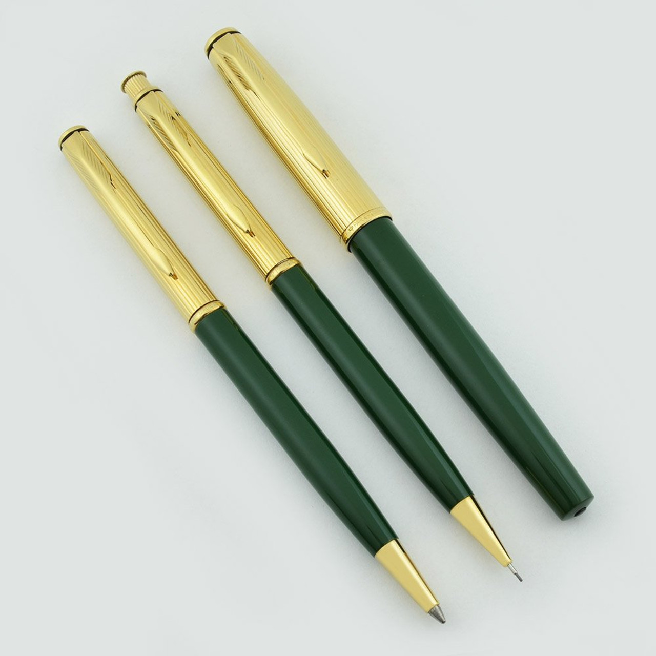 Parker Insignia Custom 3-pc Pen Set (1997) - Green Lacquer, Dimonite G Caps (Near Mint, Work Well)