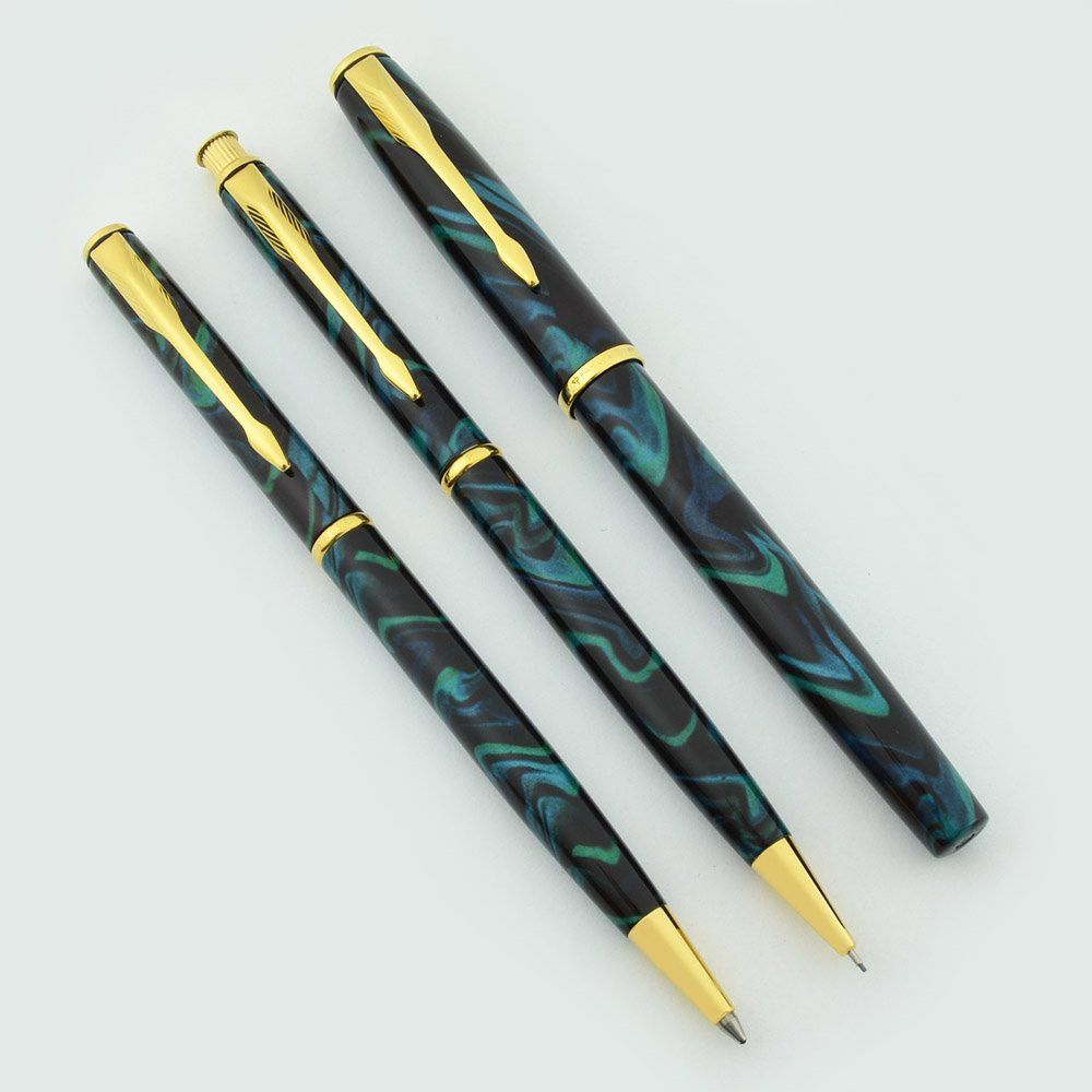 Parker Insignia 3-pc Pen Set (1997) - Laque Sea Green, MP, BP, RB (Near Mint, Work Well)