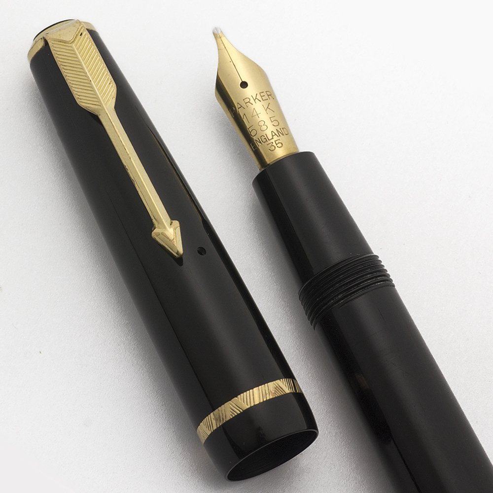 Parker New Duofold UK Senior (1950s) - Black, Aerometric, 14k