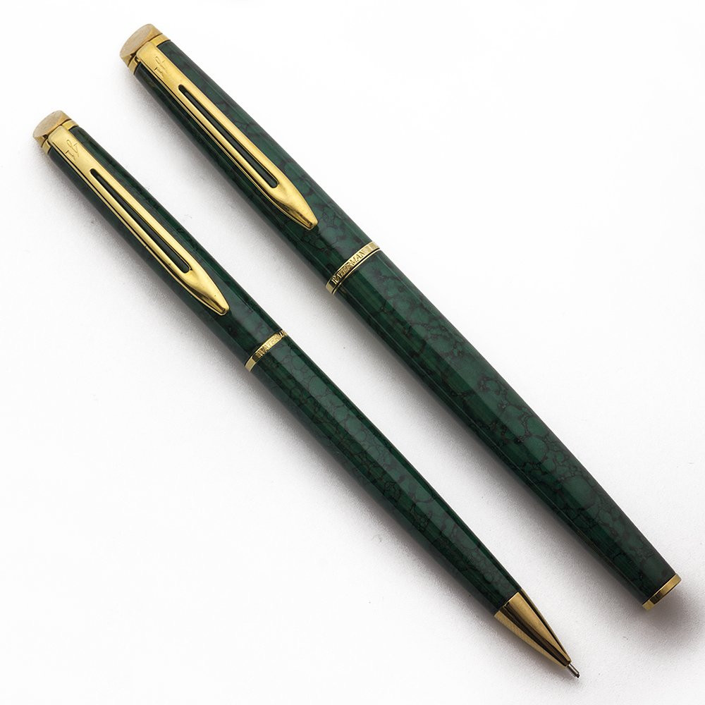 Waterman Hémisphère Fountain Pen and Pencil Set - Green Marble