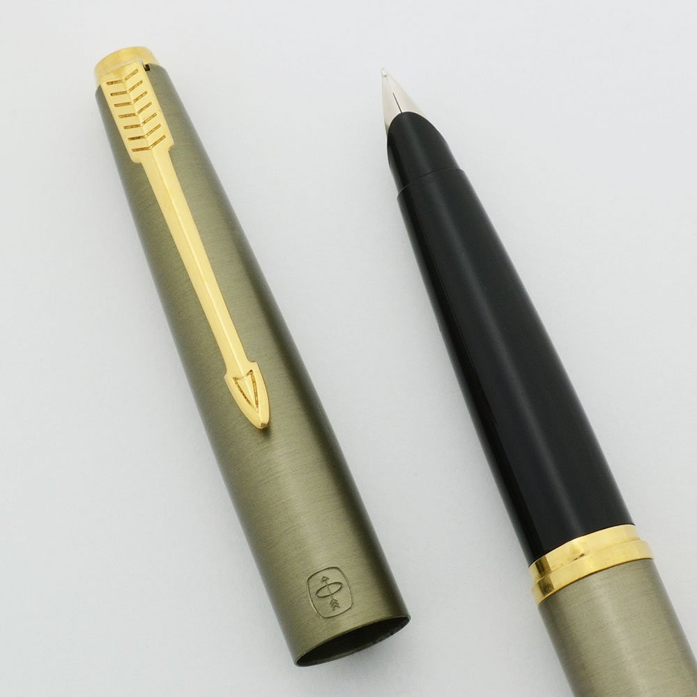 Parker 45 Coronet Fountain Pen (1970s) - Satin Green, GP Trim, Medium Steel Nib (Excellent, Works Well)