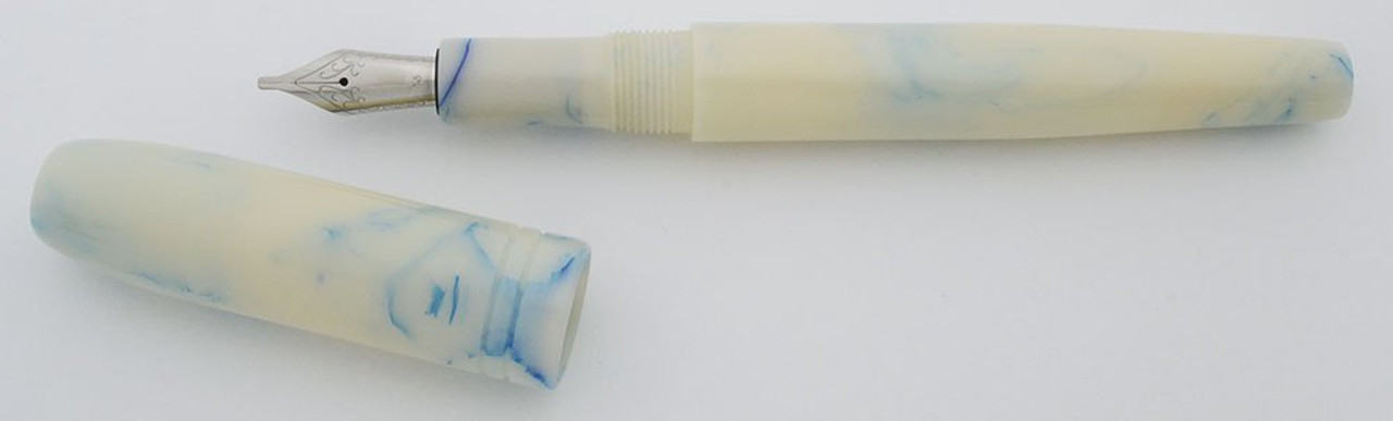 PSPW Prototype Fountain Pen - Oversize, No Clip, White and Blue Alumilite, JoWo #6 Nibs