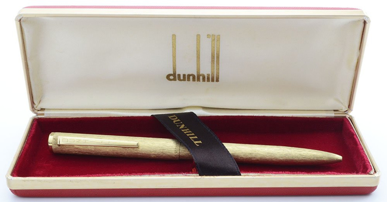 Dunhill Ballpoint Pen (1970s) - Solid 14k Gold, Brushed Pattern (New Old Stock in Box, Works Well)