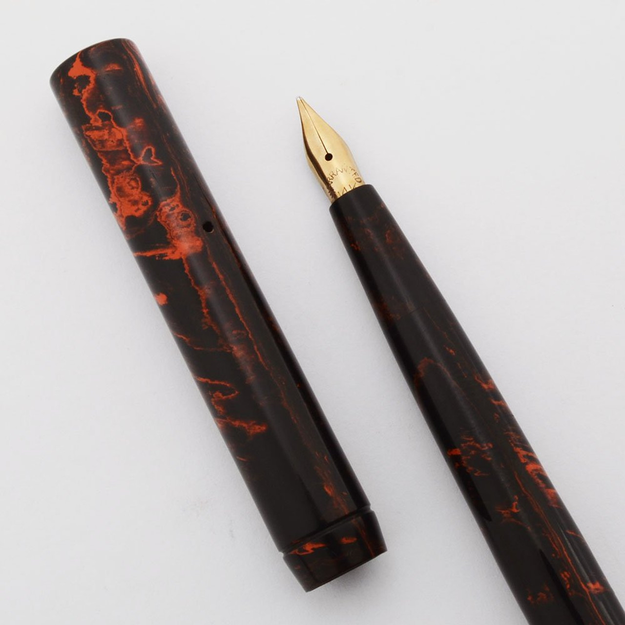 Welty "WAWCo" Fountain Pen - Red Mottled Hard Rubber, Eyedropper, Flexible Fine 14k Nib (Excellent, Works Well)