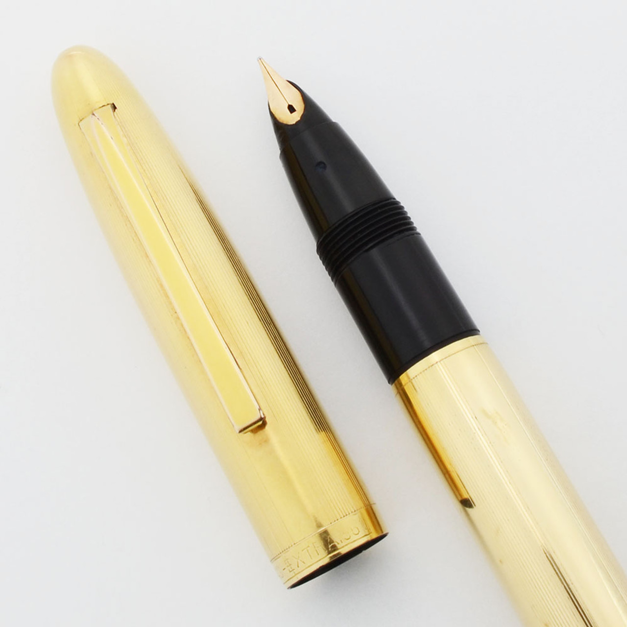 Omas 361R Fountain Pen (1961-71) - Piston Filler, Gold Fill Cap and Barrel with Black Section, Piston Fill, Flex Nib (Very Nice, Works Well)