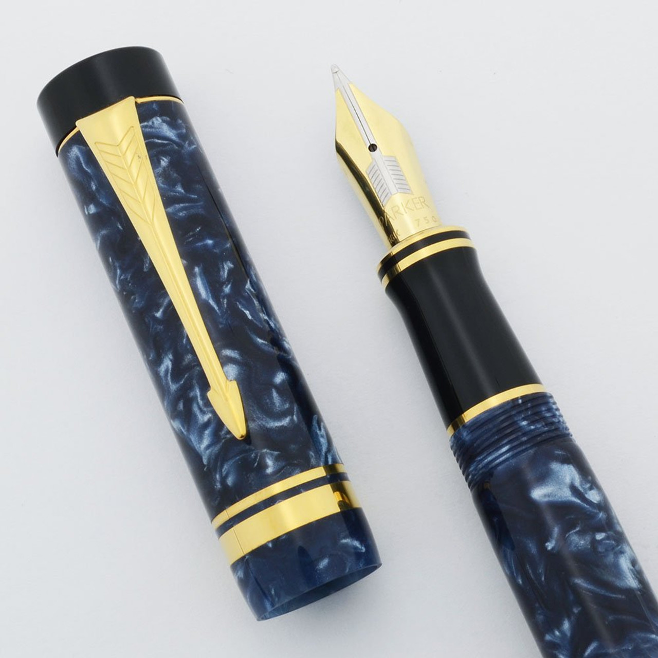 Parker Duofold Centennial Fountain Pen (1988) - Blue Marble, 18k Medium (Near Mint, Works Well)
