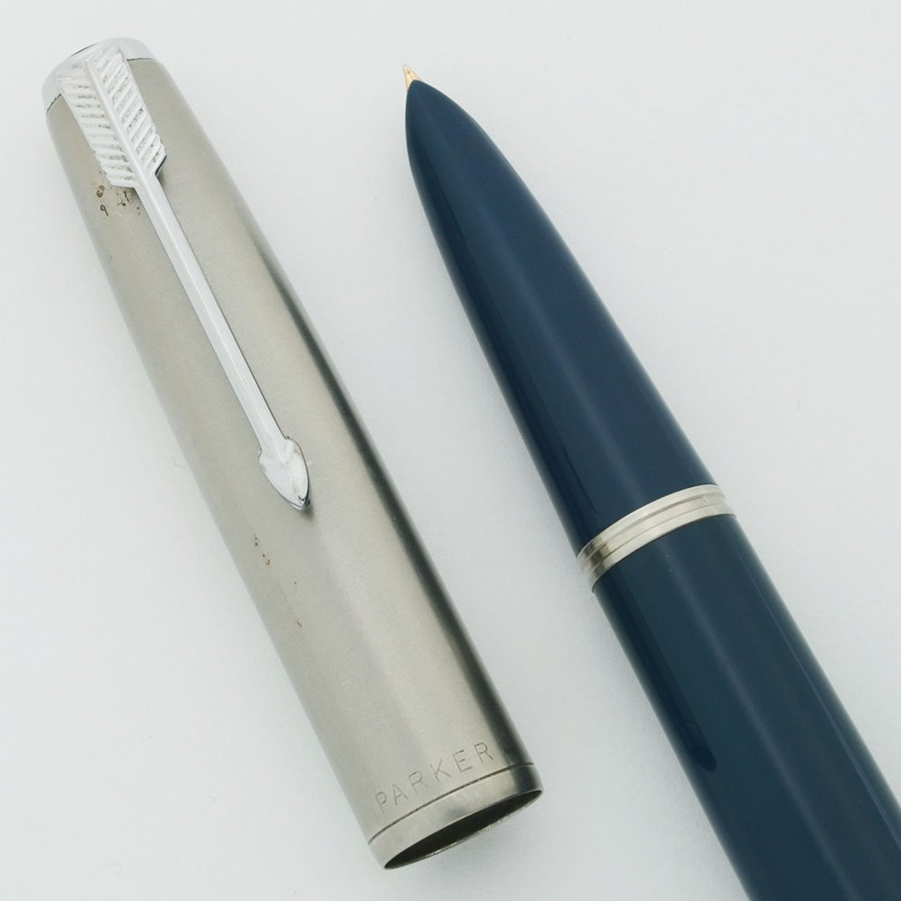 Parker 51 Aerometric Fountain Pen (1950) - Teal Blue, Lustraloy Cap, New Old Stock Fine Nib (Excellent, Works Well)