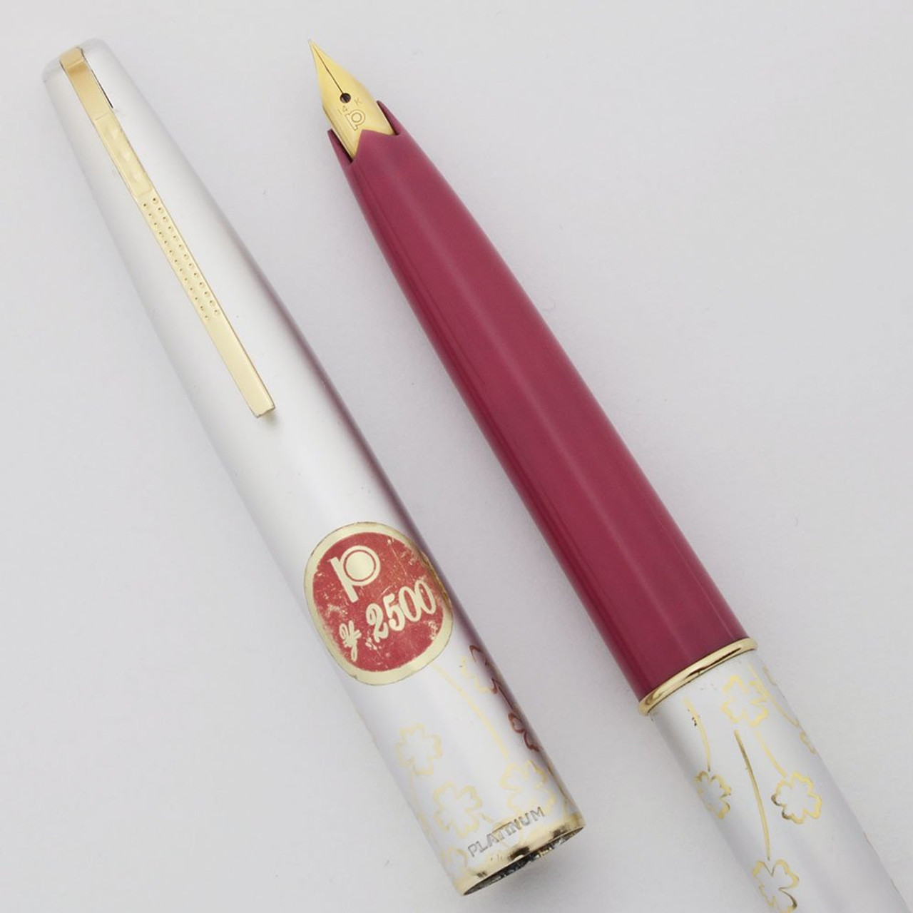 Platinum Pocket Fountain Pen (1970s) - Pink & Pearl, Painted Shamrocks, Extra Fine 14k Nib (Excellent, Works Well)