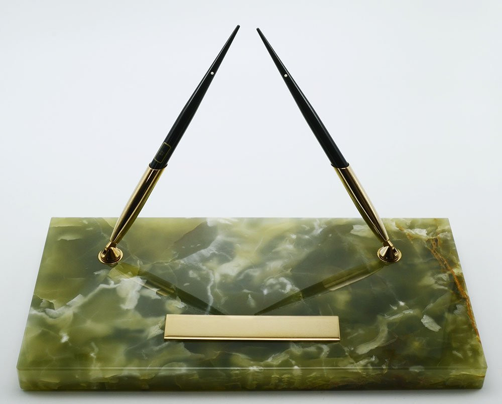 Sheaffer G30-8700 Imperial Double Desk Pen Set - Black FP & BP, Green Marble Base (New Old Stock in Box, Work Well)