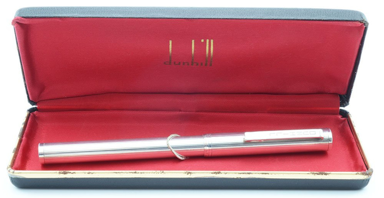 Dunhill Fountain Pen by Montblanc (1980s) - Silver Plate Pinstripe, Cartridge/Converter, 14k Medium Nib (New Old Stock, Works Well)