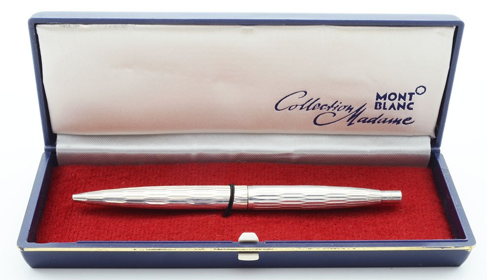 Montblanc Madame Ballpoint Pen (1970s) - Silver Plated Chased Diamond, Button Actuated (New Old Stock in Box, Works Well)