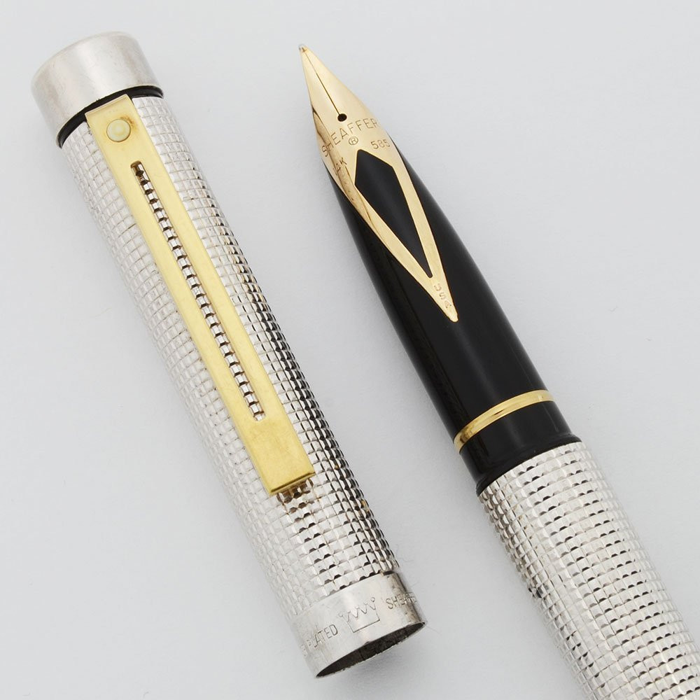 Sheaffer Targa 1008x Fountain Pen - Silverplate Barleycorn w Gold